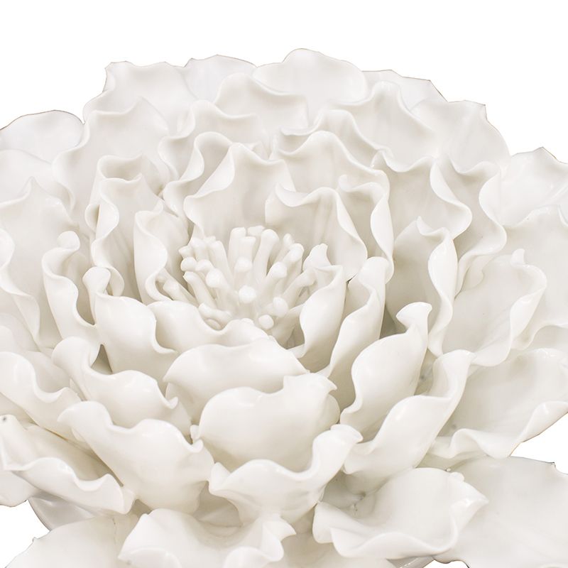 Handmade ceramic flower wall decor in cream, featuring textured petals; ideal for stylish interior displays.