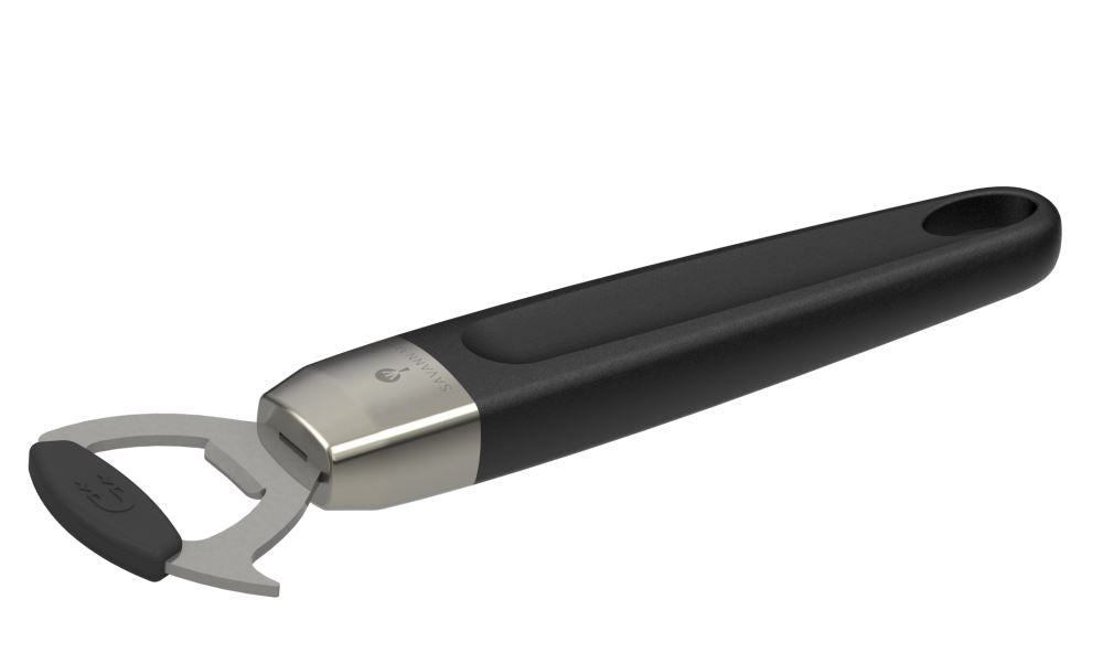 Sleek stainless steel magnetic bottle opener with built-in ring lifter and grip handle, ideal for home and bar use.