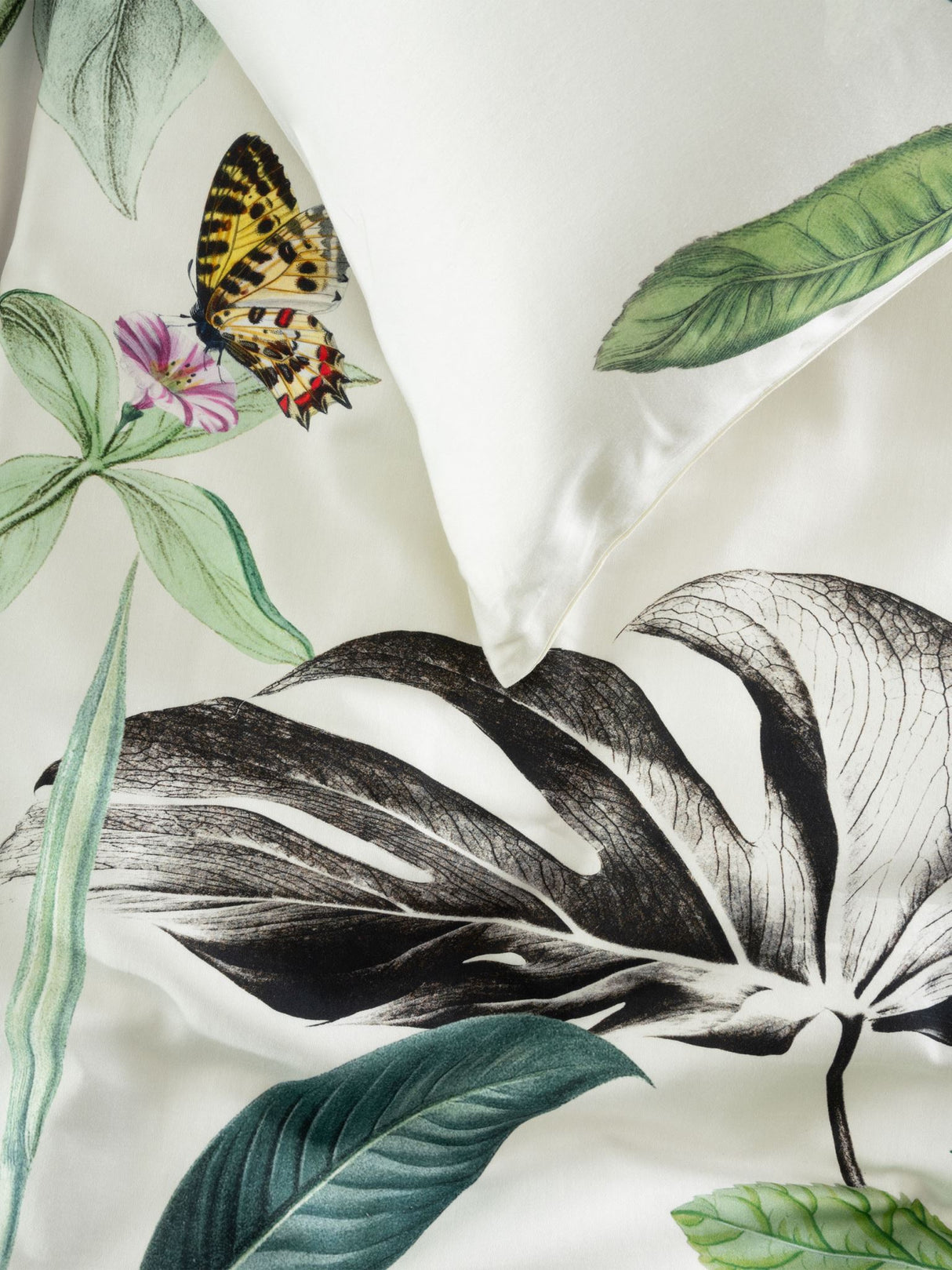King duvet cover set featuring hand-drawn greenery on soft linen, perfect for a serene, nature-inspired bedroom decor.