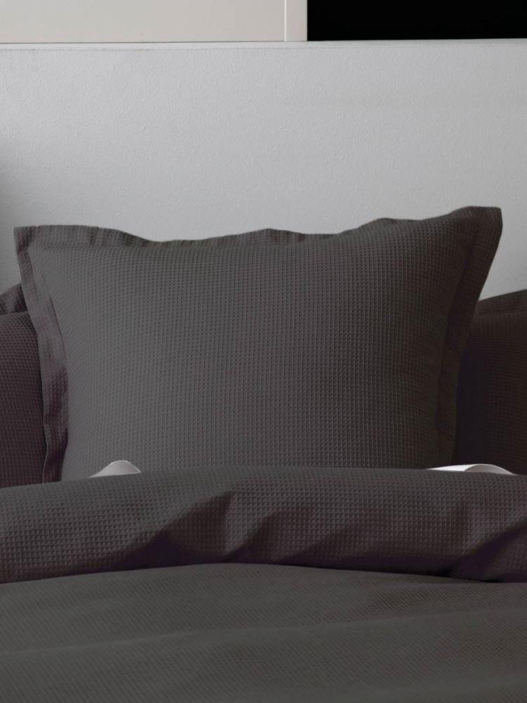 Single Duvet Set - Nova Charcoal featuring textured waffle weave, smooth reverse, and elegant 4cm flange for luxury.