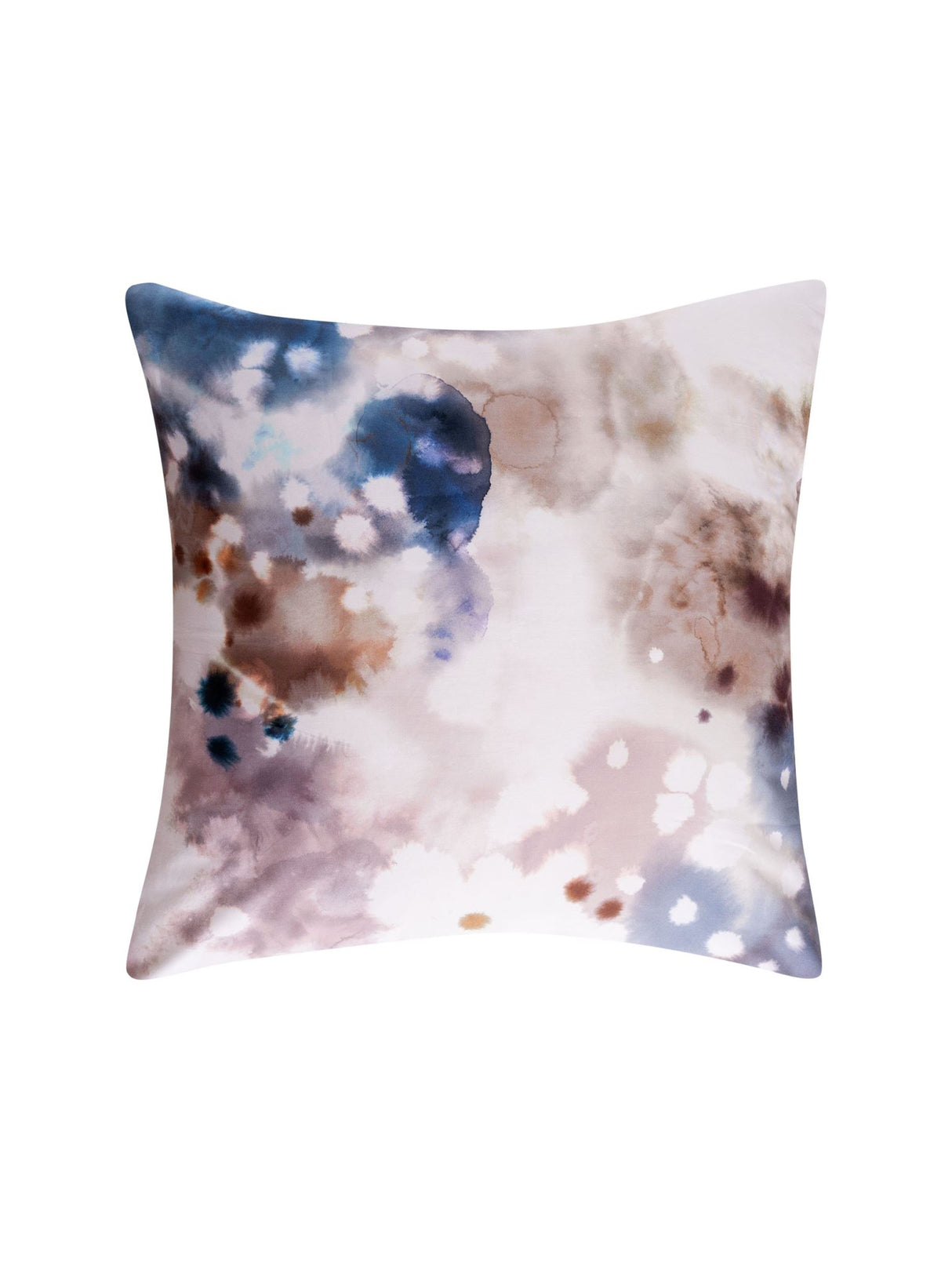 Wilder European Pillowcase by Savona featuring vibrant blue and brown watercolor designs on 100% cotton sateen, 65 x 65cm size.