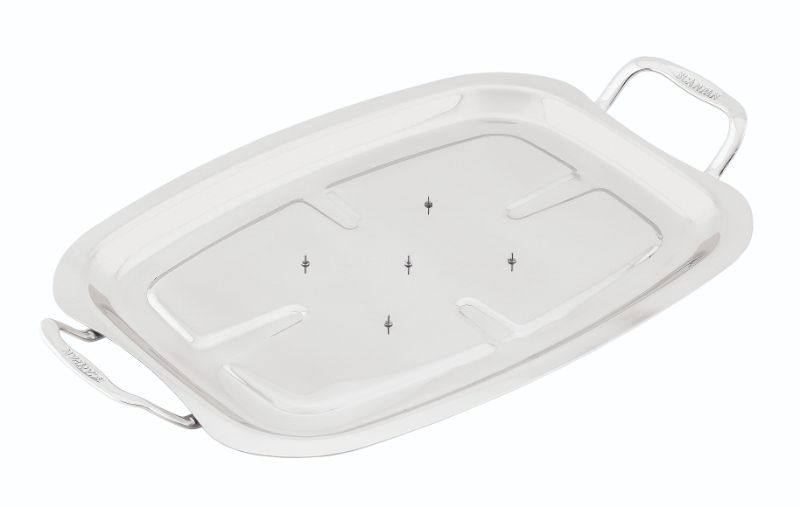 Elegant 44cm stainless steel carving tray perfect for serving meats, fruits, and cheeses at any occasion.