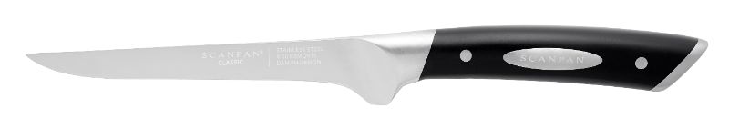 Scanpan Classic 15cm Boning Knife features German stainless steel, ergonomic handle, and razor-sharp edge for precise meat preparation.