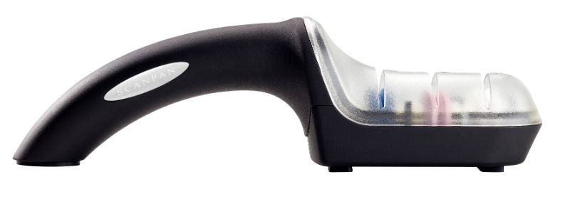 Ceramic sharpener with three color-coded steps for precision knife sharpening; ideal for SCANPAN and other brands.