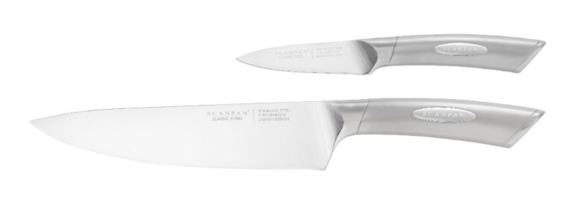 Premium SCANPAN Classic Steel 2-piece chef set featuring a 9cm paring knife and a 20cm chef's knife crafted from German stainless steel.