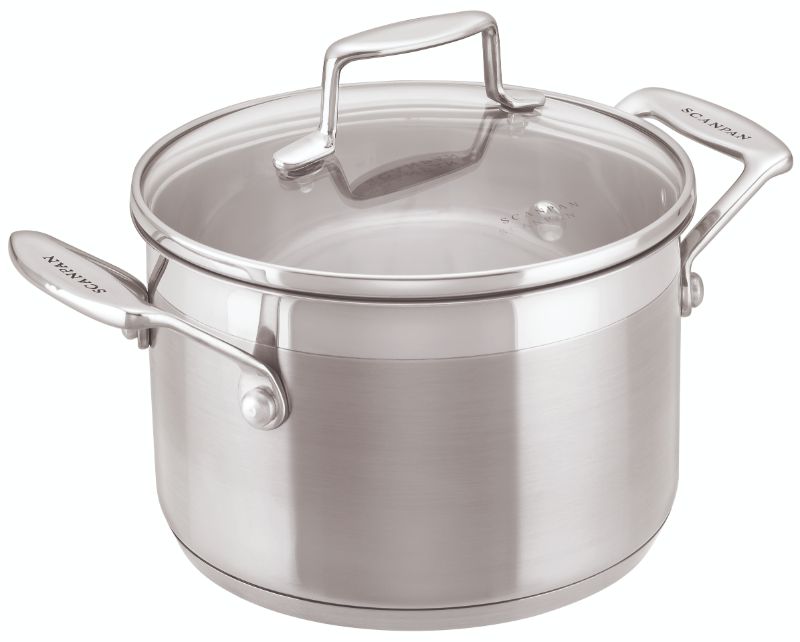 Sleek 18cm Scanpan Casserole Dutch Oven with glass lid, ideal for even cooking, stylish design, and versatile use.