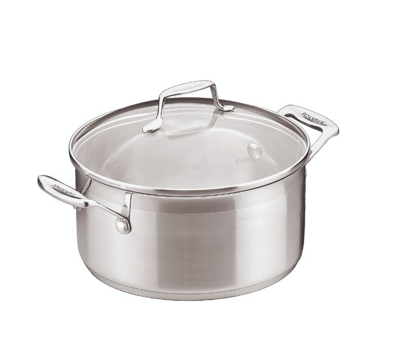 Scanpan Impact Dutch Oven (20cm/3.2L) with durable stainless steel, cool-touch handles, and oven-safe for versatile cooking.