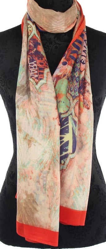 Bright yellow Moroccan pattern scarf made from soft polyester, perfect for adding elegance to any outfit.