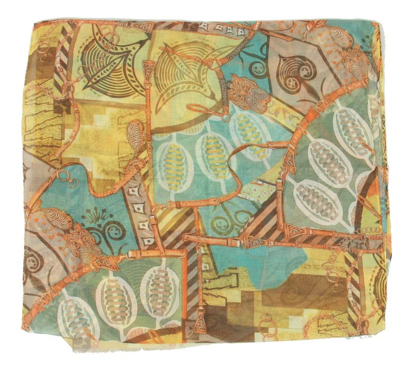 Set of 2 stylish patchwork mustard scarves, 50x180 cm, made from premium polyester for versatile year-round wear.