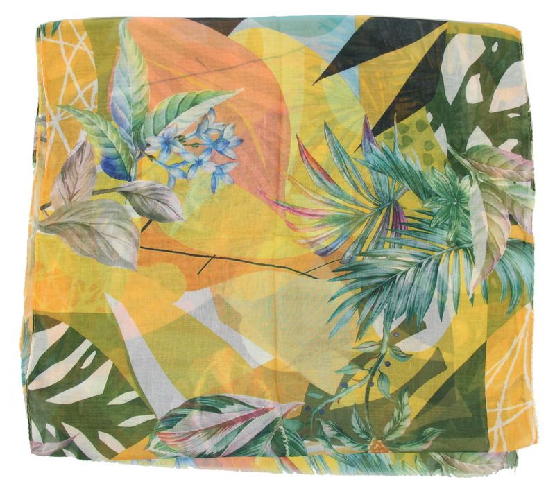 Set of 2 vibrant yellow patchwork scarves, measuring 50 x 180cm, perfect for versatile styling and eye-catching outfits.