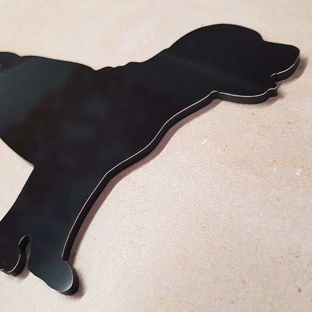 Sleek black wall art set featuring playful dog designs, crafted from durable Aluminium Composite Material for indoor/outdoor decor.