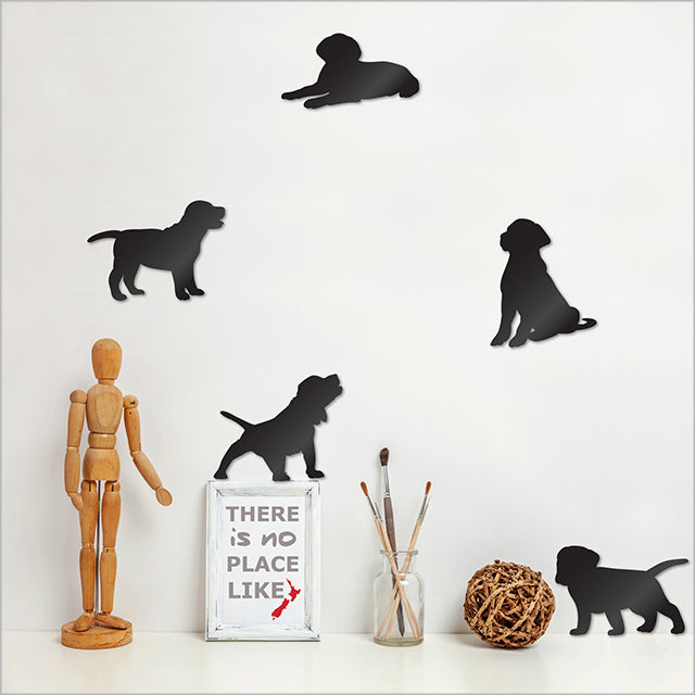 Sleek black wall art set featuring intricately cut dog designs, crafted from durable Aluminium Composite Material.