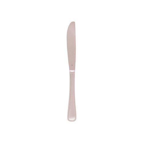 Elegant set of 12 Tablekraft Melrose table knives in 18/0 stainless steel, featuring a mirror finish and reeded handles.
