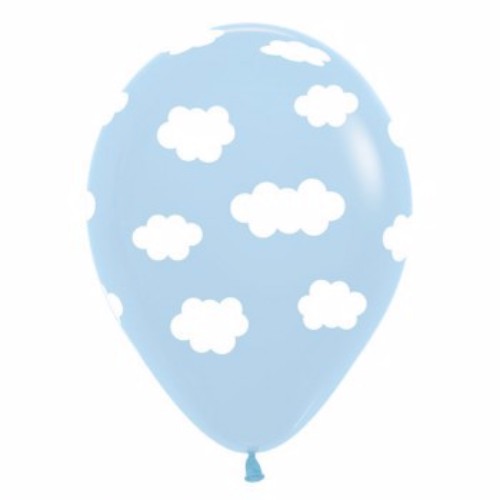 30cm White Clouds on Pastel Blue Latex Balloons - Pack of 12