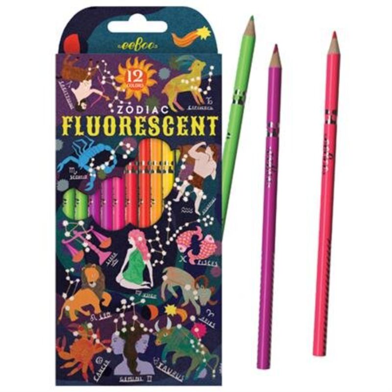 eeBoo 12 Color Fluorescent Zodiac Coloured Pencils in vibrant colors, perfect for sketching, doodling, and artistic expressions.