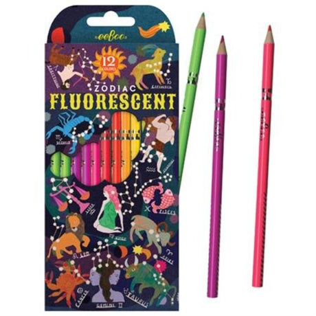 eeBoo 12 Color Fluorescent Zodiac Coloured Pencils in vibrant colors, perfect for sketching, doodling, and artistic expressions.