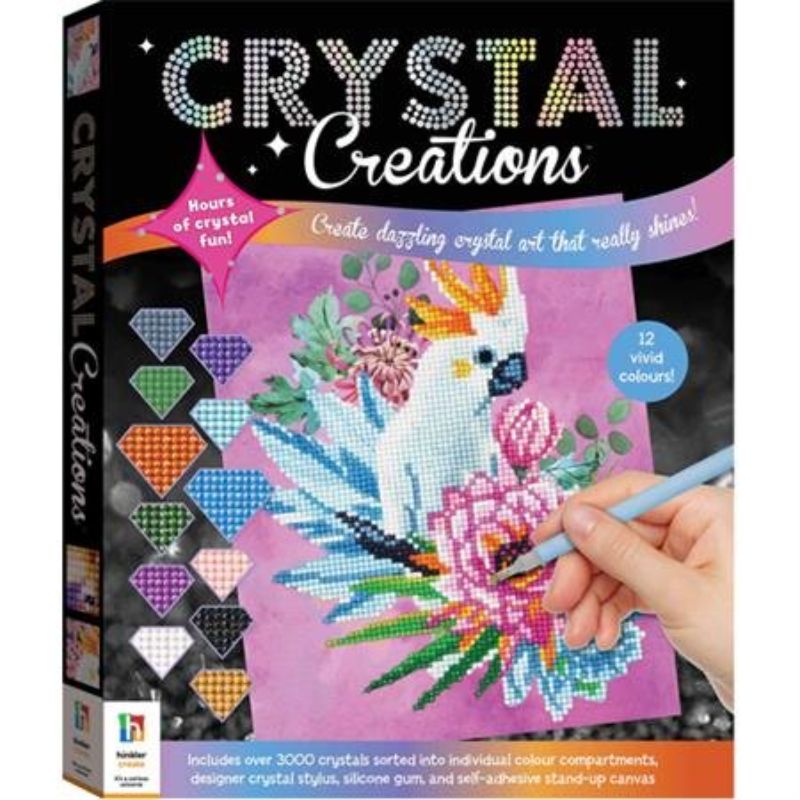 Craft Kit - Crystal Creations Flora & Fauna, featuring vibrant designs of Australia's nature with sparkling crystals and easy instructions.