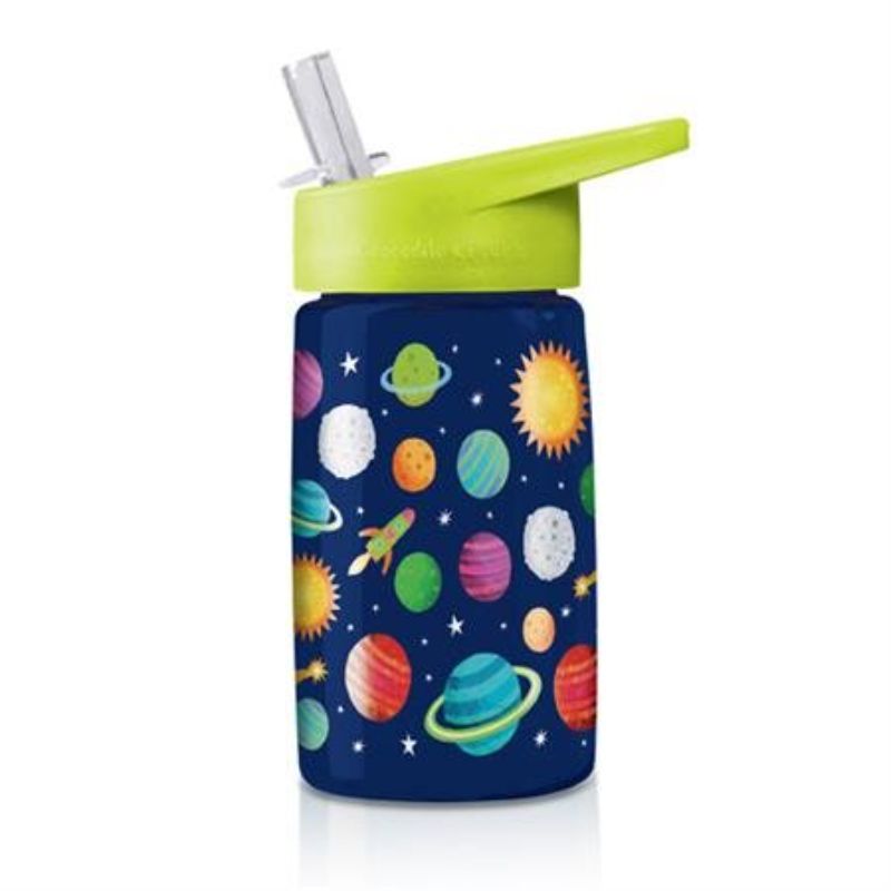 Colorful 450ml Croc Creek Tritan Space Explorer drink bottle, eco-friendly and safe for kids, featuring spill-resistant sipper and removable straw.