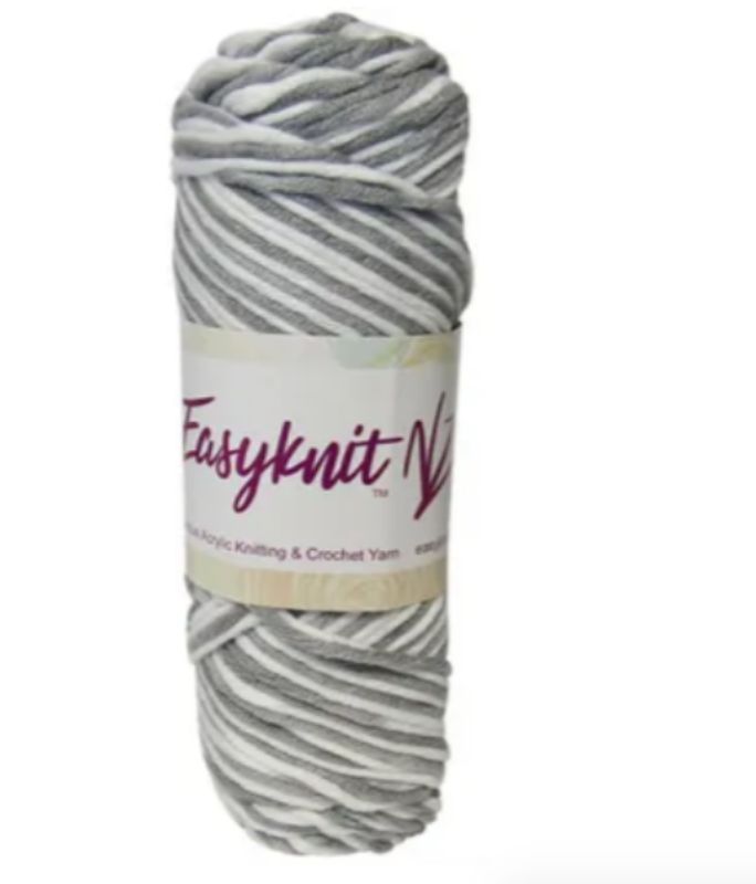 Soft EasyKnit Premium Silver & White yarn, 100g 8-ply acrylic, perfect for cozy sweaters and accessories.