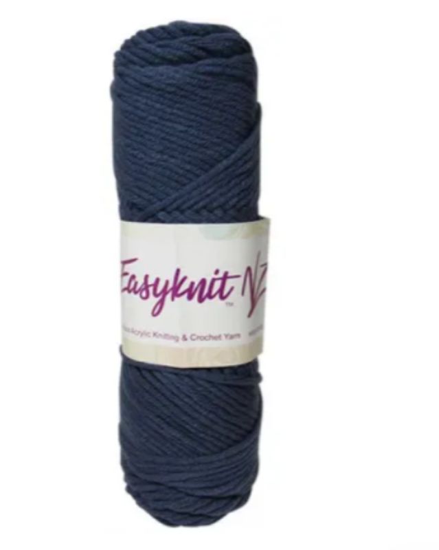 Soft acrylic yarn in denim blue, 100g ball, 8-ply, perfect for knitting and crochet projects.