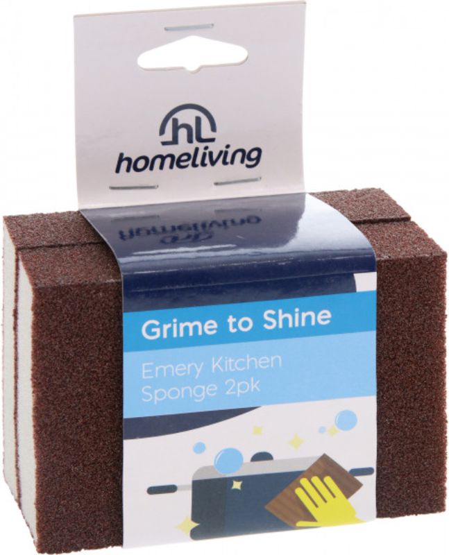 Emery Kitchen Sponges 2pk by Homeliving, durable melamine, tough on stains, perfect for cleaning pots and pans.