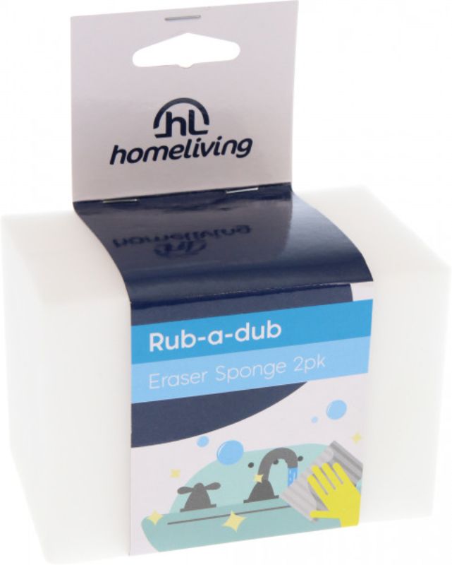 High-quality melamine sponges in a 2-pack, perfect for effortless, chemical-free cleaning of washable surfaces.