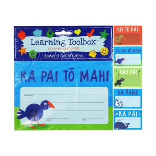 Vibrant Maori-themed A5 reward certificates for celebrating children's achievements in education and community.