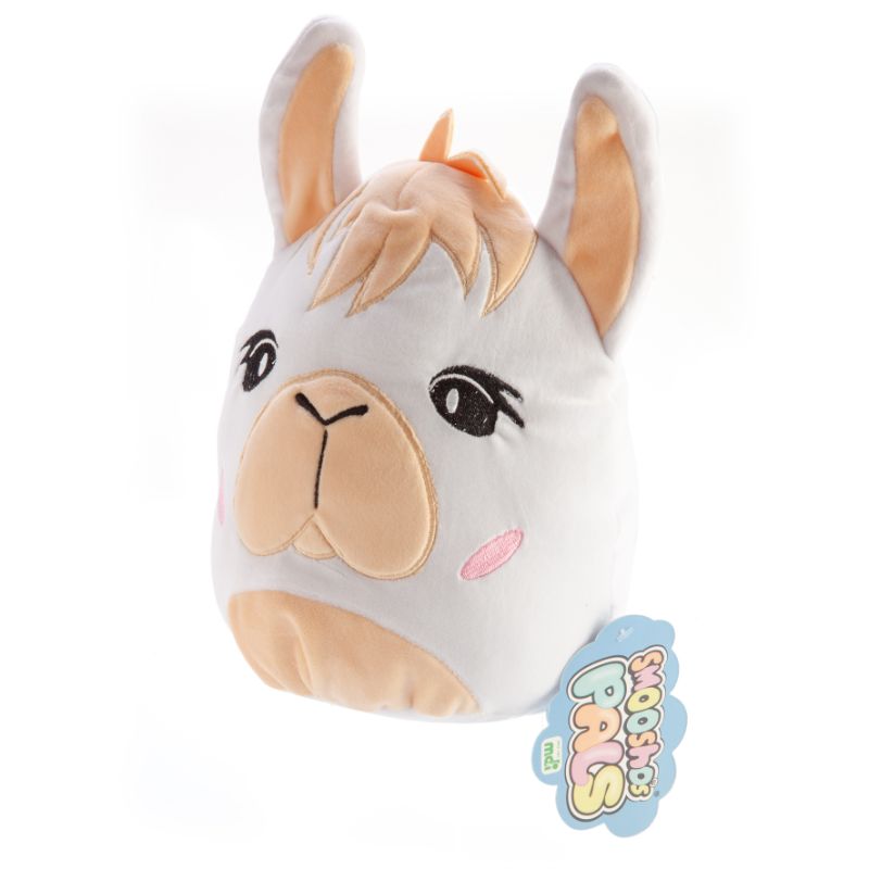 Soft, 22cm plush alpaca toy made from velour, perfect for cuddling and imaginative play for kids and adults.