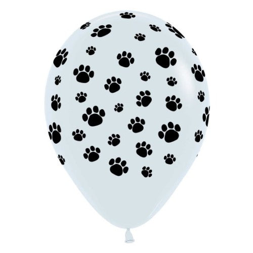 30cm white latex balloons with paw print designs, perfect for pet-themed parties, pack of 25.