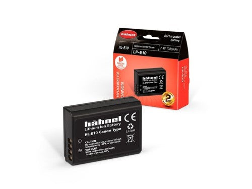 HAHNEL HL-E10 battery for Canon cameras, 1080mAh, eco-friendly packaging, reliable and high-performance power source.
