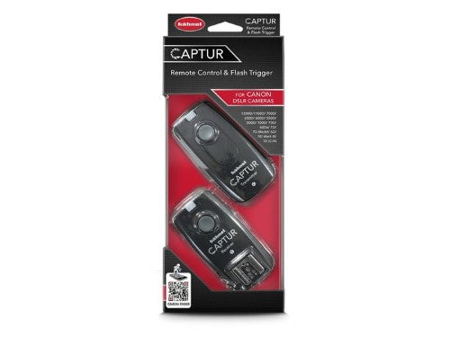 Wireless remote and flash trigger for Canon cameras, featuring autofocus, continuous shooting, and bulb mode capabilities.