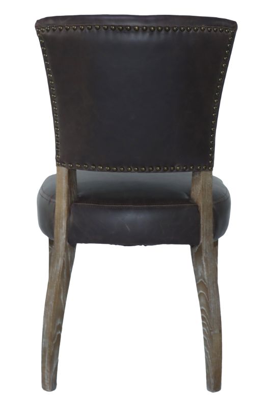 Elegant DERRINGER vintage cigar PU dining chair with stud detailing, high-density foam, and sturdy ash frame for comfort and style.