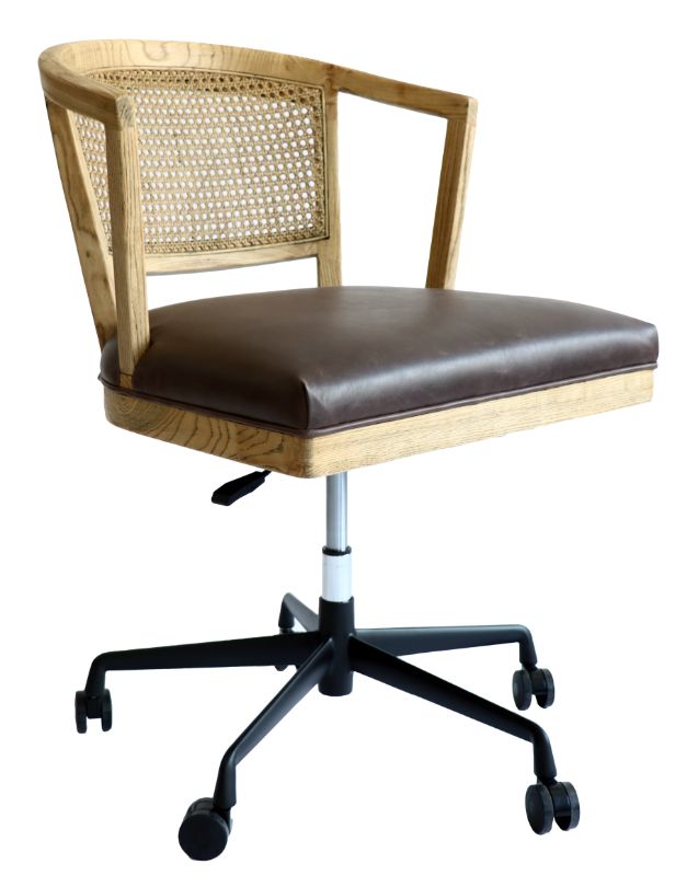 Heritage Adjustable Office Chair featuring antique oak, PU cigar seat, and rattan back for style and ergonomic support.