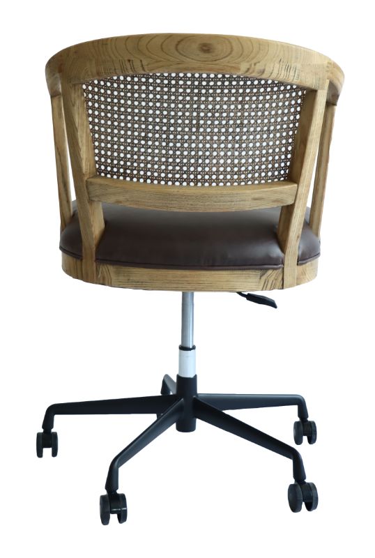 Adjustable office chair in antique oak with PU cigar seat and rattan back, combining elegance and ergonomic support.