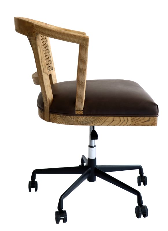 Heritage Adjustable Office Chair with antique oak finish, PU cigar seat, and rattan back for stylish ergonomic support.