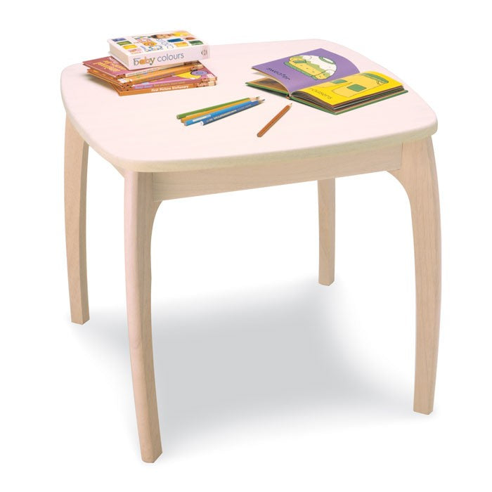 Whitewashed wooden junior table by Pintoy, perfect for arts, crafts, and snacks; eco-friendly rubber wood construction.