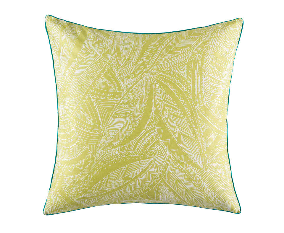 Euro Pillowcase - Tanzo: Tanzo features intricate linear jungle leaves in vibrant Aztec colors, adding tribal charm to your bedroom.