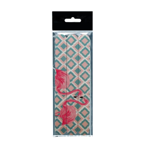 Three flamingo-themed nail files in a set, designed for effective nail shaping and smoothing.