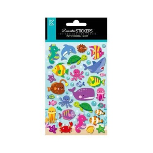 Vibrant Fluffy Stickers featuring cute ocean creatures, perfect for personalizing items and inspiring creativity.