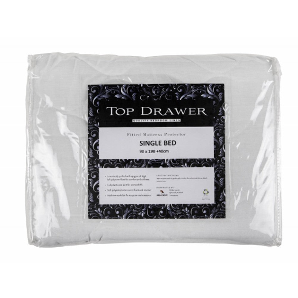 Quilted double mattress protector 137x203cm, 100% polyester with elasticised skirt for secure fit.