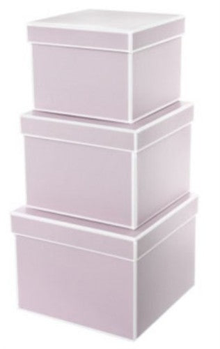 Set of 3 elegant square gift boxes in baby pink, perfect for stylish gift-wrapping and organizing small items.
