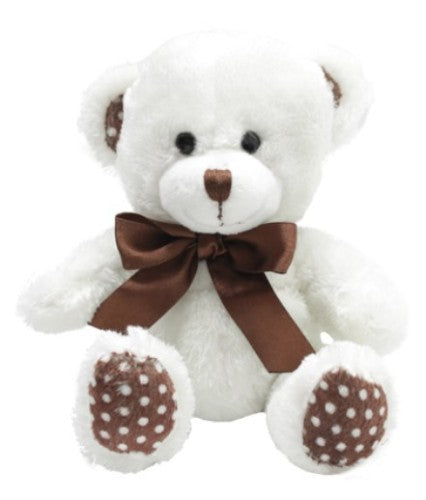 A set of three plush Aubrey Bears in brown, tan, and cream, each with a brown ribbon, perfect for cuddles and decoration.