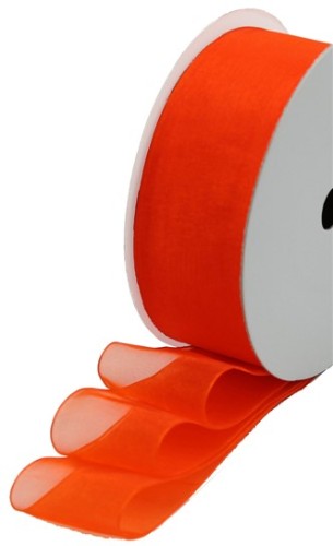 Burnt orange organza ribbon roll, 25 yards, sheer finish, perfect for crafting, gift wrapping, and wedding decor.