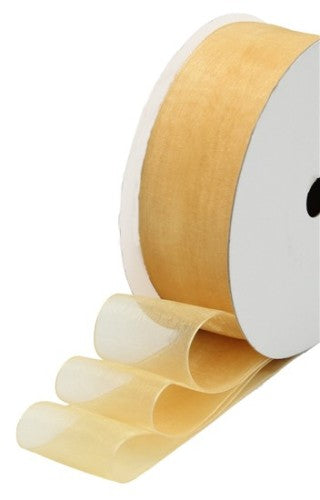 Sheer pineapple yellow organza ribbon for elegant gift wrapping and crafting projects. Perfect for special occasions.