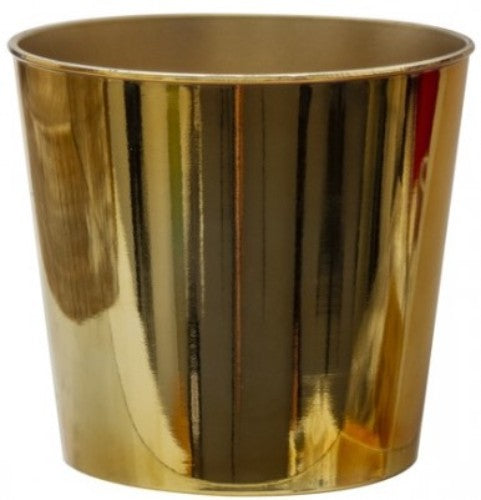 Chrome gold round pot, 15.5cm tall, eco-friendly, perfect for elegant flower arrangements and stylish decor accents.