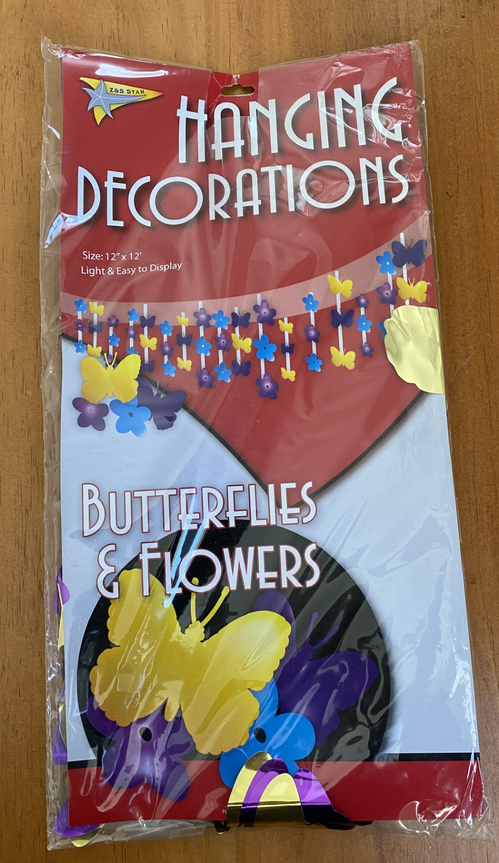 Vibrant butterfly and flower hanging decorations, 12"x12", perfect for events or home decor, lightweight and reusable.