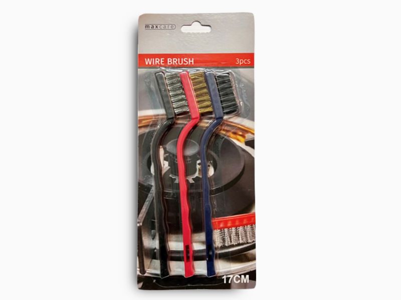 Max Brand 17cm Wire Brush Set - durable 3-piece cleaning tools for rust removal and surface preparation in various materials.
