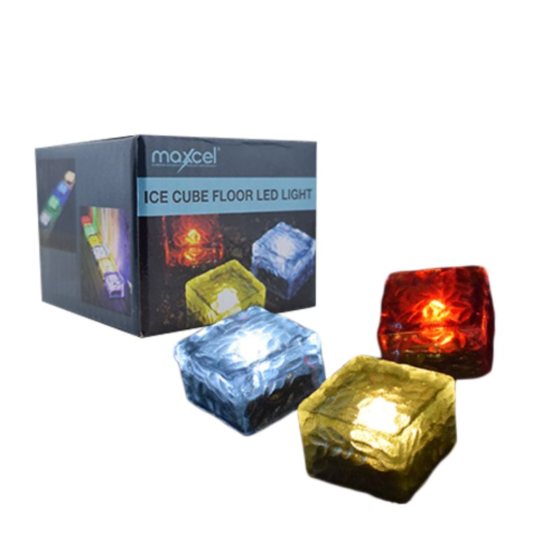 Colorful solar-powered LED ice cube lights for outdoor spaces, waterproof and lightweight, perfect for events and gatherings.