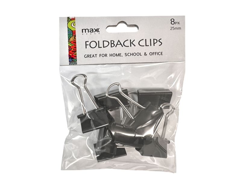 Sturdy Max Brand foldback clips, 25mm, 8pk, perfect for organizing documents at home and office, total of 96 clips.