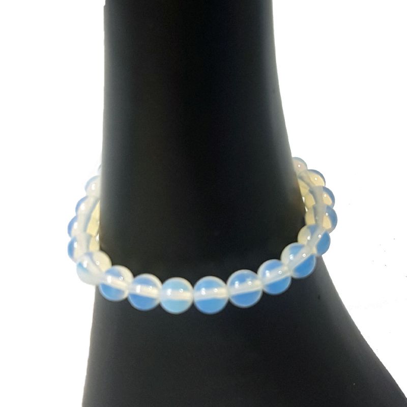 Set of 3 Opalite bead bracelets with 8mm beads, radiating a soft glow and promoting emotional balance.